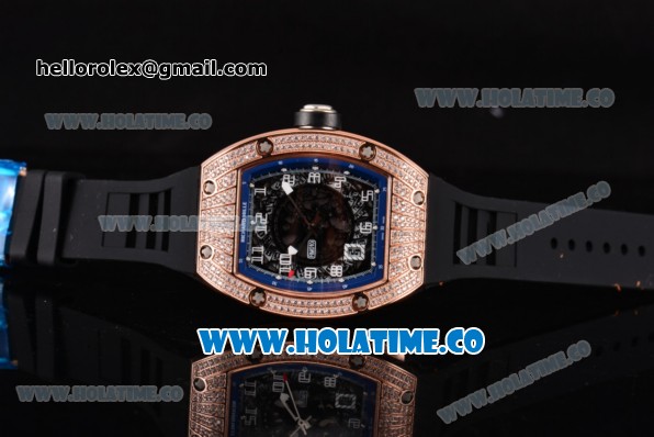 Richard Mille RM010 Miyota 9015 Automatic Rose Gold/Diamonds Case with Skeleton Dial and Blue Inner Bezel - Click Image to Close